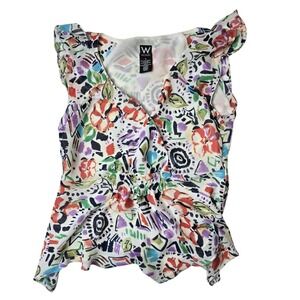 Work to Weekend Top Size 8‎ Floral Print Sleeveless Blouse Multicolor